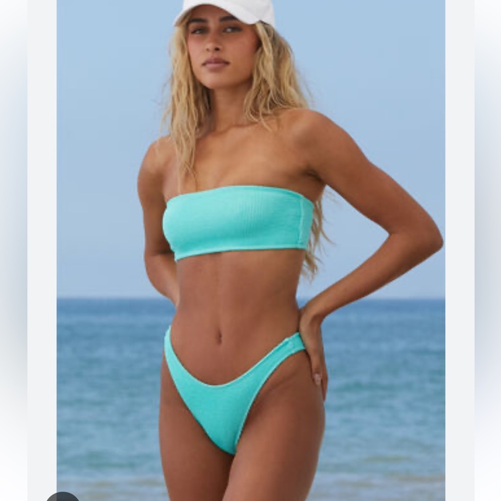 PacSun Salero Swim Aqua Crinkle Scrunch Bandeau Top (M) and Bikini Bottom (S)